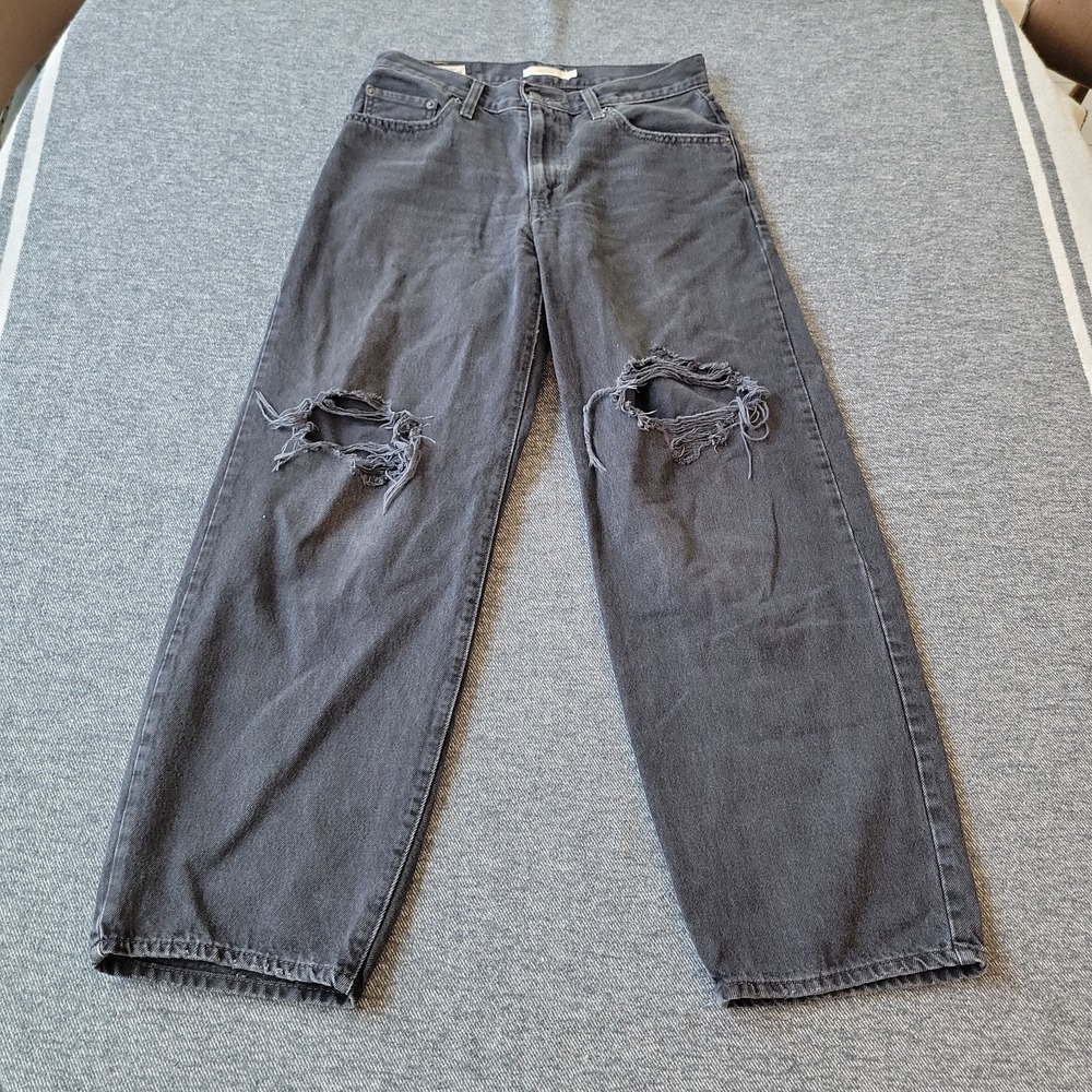 Levis Baggy Dad Jeans Womens 27 Black Distressed Dark Wash Wide Leg A3494-0018